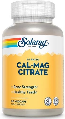 Vista 6 de Solaray Citrato de calcio y magnesio de 1000 mg de relación 1:1, suplemento de fuerza ósea, apoyo para la salud muscular, nerviosa y ósea, quelado