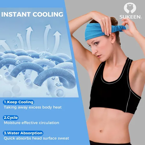 Vista 4 de Sukeen Diademas de entrenamiento refrescantes para mujeres y hombres, banda ancha elástica antideslizante que absorbe la humedad, bandas deportivas