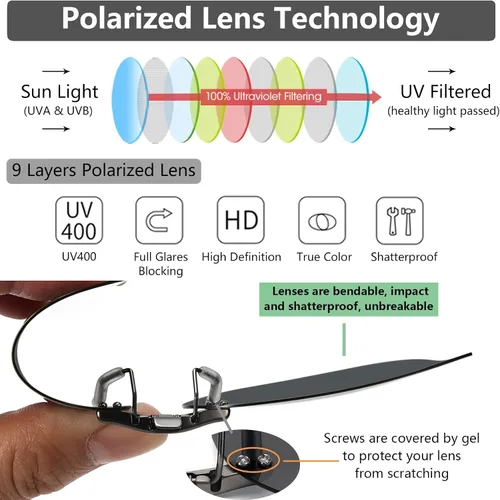 Vista 2 de CAXMAN Gafas de sol con clip de ojo de gato para mujer, lentes polarizadas de ajuste compacto, no abatibles