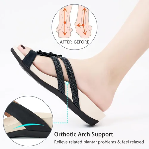 Vista 5 de FUDYNMALC Womens Orthotic Flips Flops Sandals Arch Support for Flat feet Orthopedic Slides Sandals Plantar Fasciitis Comfortable Walking Thong