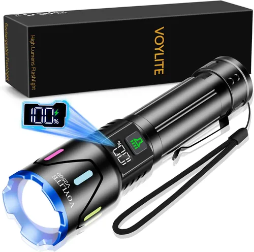 Vista 8 de Linternas recargables de alto lúmenes, 100000 LM, batería de 5000 mAh con pantalla LCD, 3 modos, zoomable e impermeable IP67, para camping, pasear