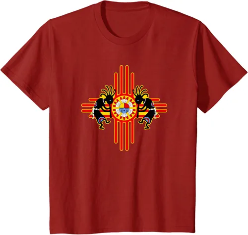Vista 42 de Native American Kokopelli Kachina Zia Symbol 2 - Camiseta divertida para fanáticos, Negro