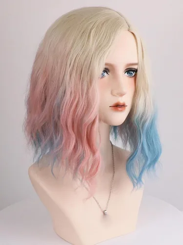 Vista 3 de Enid Sinclair Pelucas con diadema rizada rubia, rosa, azul, para Halloween