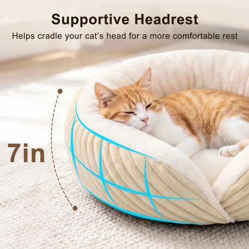Vista 3 de Tovve Cama para gatos en interiores, sofá cama redonda lavable para gatitos Crema