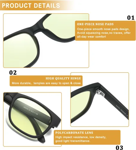Vista 4 de DUCO Gafas de bloqueo de luz azul, gafas de gamer y gafas de juegos de computadora, Lente ámbar marco negro 2142