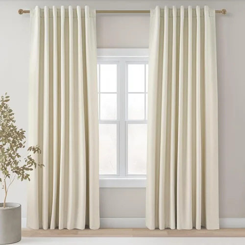 Vista 18 de Topfinel Cortinas opacas, blanco beige, 2 paneles, ventanas pequeñas, textura, mezcla de lino, bohemia, abedul, rural, gancho, bolsillo trasero