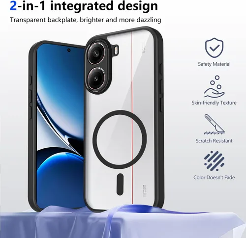 Vista 343 de Funda magnética transparente compatible con Xiaomi 17T, color negro 2 en 1 PC + TPU cubierta de teléfono a prueba de golpes, carcasa protectora