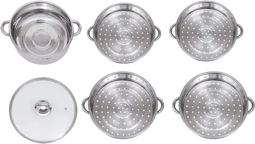 Vista 3 de Vaporizador de alimentos multiusos de 5 niveles de acero inoxidable con tapa, olla para cocinar verduras y cocinar al vapor de 11.0 in/11 pulgadas