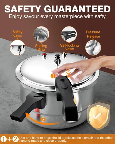 Vista 2 de WantJoin Olla a presión de aluminio de 2 cuartos con válvula de liberación y múltiples dispositivos de protección, envasadora a presión compatible