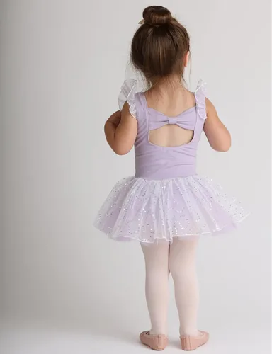 Vista 6 de Zaclotre Leotardos de ballet de manga con vuelo para niñas con falda tutú, vestido de baile con lazo en la espalda, trajes de bailarina brillantes