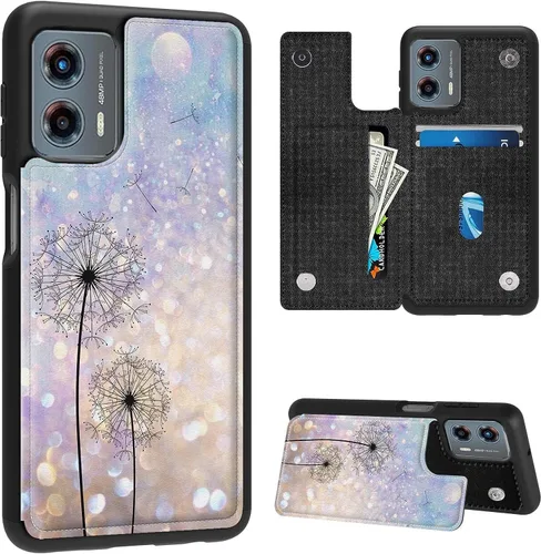 Vista 4 de FUYOCWE Funda para Motorola Moto G Stylus 5G 2023 con tarjetero, diseño de gato negro con diseño floral dorado de piel sintética con ranura