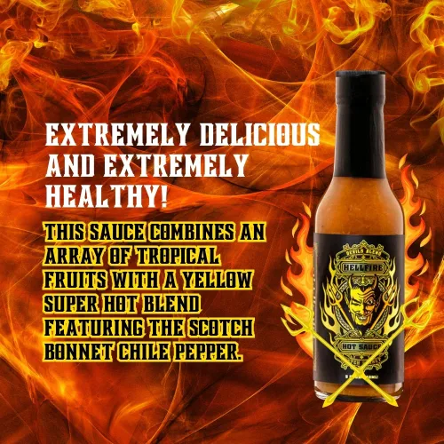Vista 2 de Hellfire Devil's Blend Scotch Bonnet, salsa picante estilo caribeño, 5 onzas