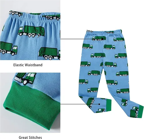 Vista 4 de KikizYe Conjunto de pijamas para niños y niñas pequeños, 100% algodón, ropa de dormir