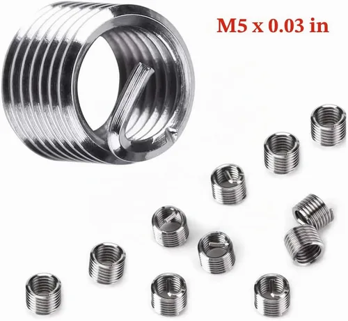 Vista 5 de Kit de 30 piezas de inserción de reparación de roscas M5 x 0.03 in, kit de reparación de roscas de acero inoxidable, compatible con bobinas
