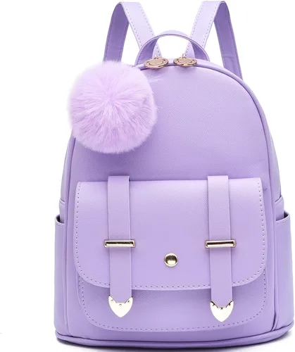 Vista 18 de I IHAYNER Mochila de moda para niñas, mini mochila para mujeres, adolescentes y niñas, monederos de piel sintética con pompón, bolsa de hombro