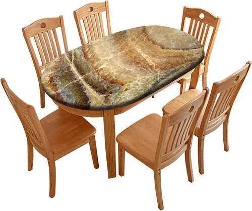 Vista 29 de Mantel de mesa ovalado con bandera estadounidense, mantel con bandera estadounidense sobre madera, cubierta elástica ajustada para el día