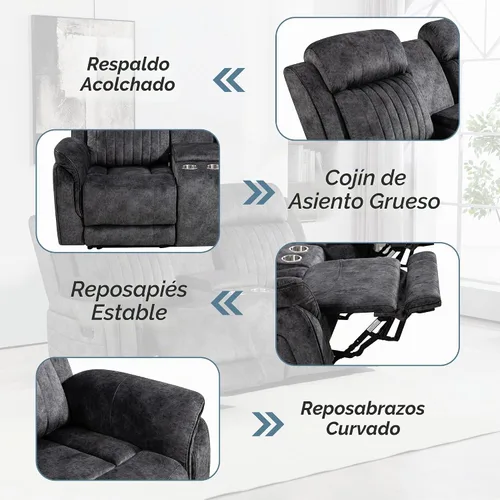 Vista 8 de Zero Gravity - Sofá biplaza reclinable eléctrico con reposacabezas ajustable, sofá reclinable eléctrico con consola, sofá reclinable eléctrico