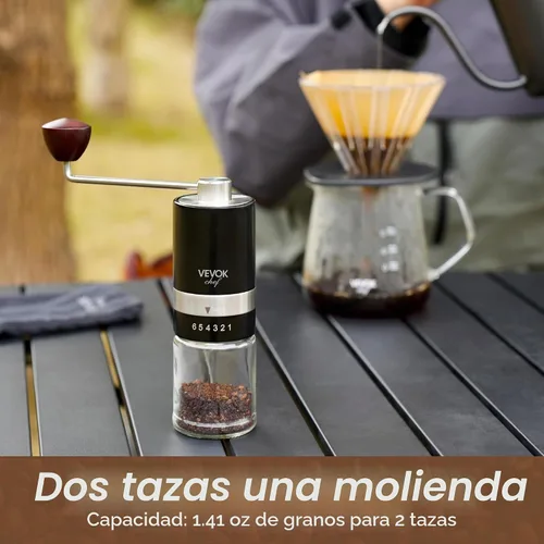 Vista 5 de VEVOK CHEF Molinillo de Café Manual Molinillo de Café de Mano 6 Configuraciones Ajustables Externas Acero Inoxidable Rebaba Cónica Molino de Café