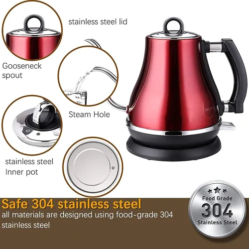 Vista 3 de 1.2L hervidor eléctrico, oficina y hogar Color 304 acero inoxidable cuello de cisne tubo 1500W Calefacción rápida Calefacción eléctrica eléctrica