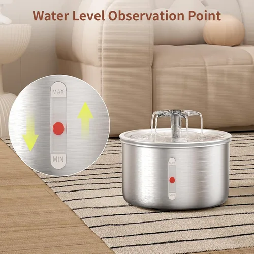 Vista 4 de Fuente de agua para gatos de acero inoxidable, fuente de agua para gatos de 68 onzas / 2.0 L con boquilla de cascada de flores, fuente de agua