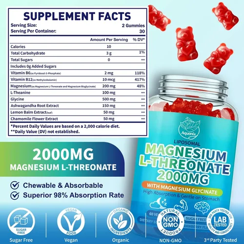 Vista 2 de Gomitas de treonato de magnesio liposomal para adultos y niños, 60