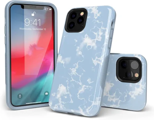 Vista 6 de Casely Funda para iPhone 11 Pro Max Funda de nubes de mármol azul claro