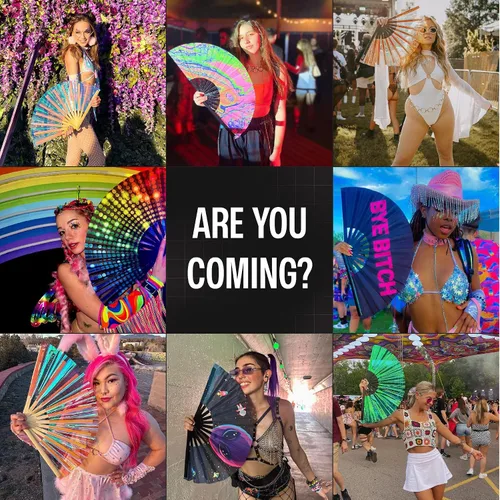 Vista 7 de SoJourner Bags Rave Fan – Abanico plegable grande – Abanico de mano Clack para raves, Halloween, Burlesque, atuendos arcoíris para mujeres