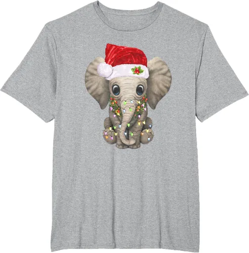 Vista 40 de Lindo elefante de Navidad luz divertido elefante amante de Navidad regalo camiseta Negro