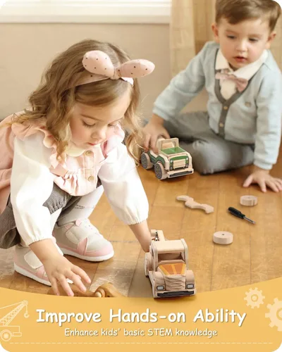 Vista 6 de SainSmart Jr. Kit de construcción de carpintería, juego de proyectos STEM 4 en 1 para niños, juguetes de montaje de manualidades de madera