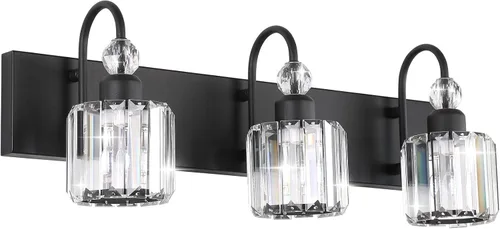 Vista 43 de Ralbay Modernas luces LED de cristal para tocador de baño, 3 luces de acero inoxidable, luces de tocador de cristal sobre el espejo, accesorios