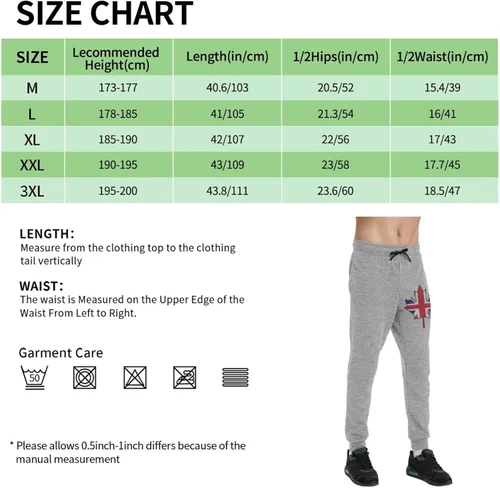 Vista 2 de British Flag Canada Maple Leaf Men's Casual Yoga Sweatpants Workout Athletic Elastic Waist Pants Outdoor Jogger Pants Black