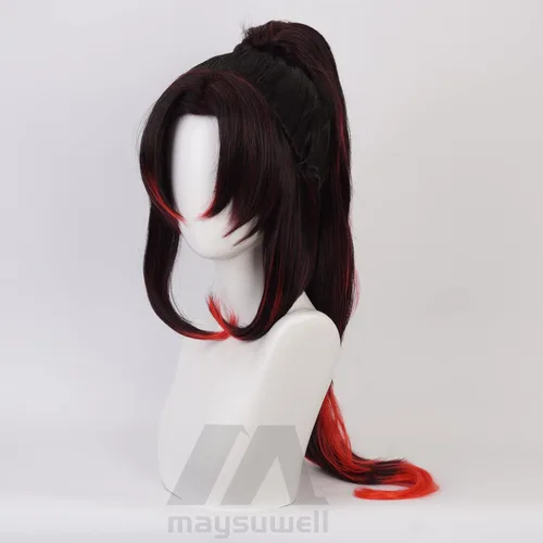 Vista 2 de maysuwell Peluca de pelo largo colorido de anime Demon Slayer Kokushibou Cosplay Pelucas para hombres y mujeres para Halloween, carnaval, fiesta