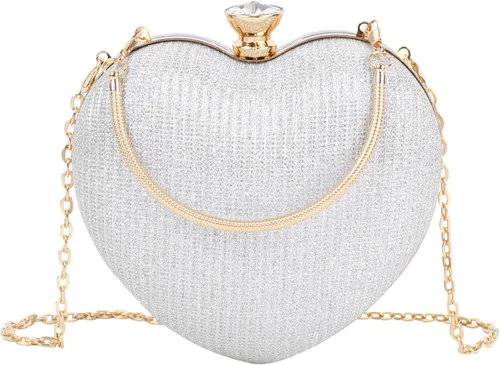 Vista 9 de Goclothod Bolso de mano en forma de corazón para mujer, bolso de hombro de terciopelo, bolsos de noche Negro