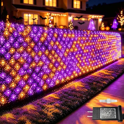Vista 22 de Pooqla Luces de red solar, 10 x 10 pies, 280 luces LED de red para cenador al aire libre con 8 modos, funciona con energía solar y USB, impermeable