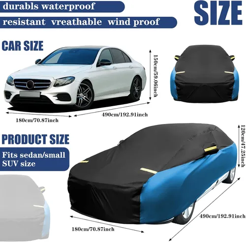 Vista 2 de Riakrum Funda completa impermeable para todo tipo de clima, para automóviles, resistente al viento, a la lluvia, protección UV, resistente a
