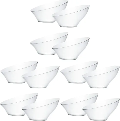 Vista 14 de Cuencos Plasticpro de plástico desechables, inclinados, redondeados, para servir aperitivos o ensaladas, resistentes, elegantes, S, Transparente