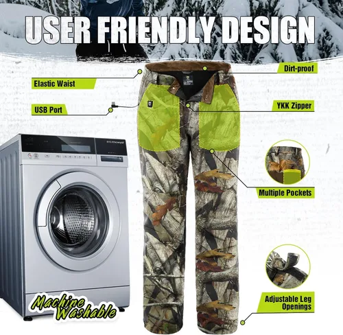 Vista 4 de TIDEWE Pantalones de caza con calefacción para hombres con batería, resistentes al agua, pantalones de senderismo recargables para senderismo