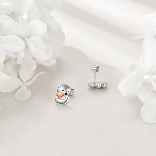 Vista 4 de Aretes de plata de ley con diseño de búho, conejo, gato, xolotl, joyería para mujeres y niñas