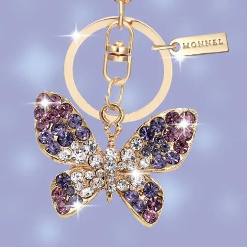 Vista 2 de Bling Crystal Butterfly Design Llavero Llavero Púrpura MZ835-1