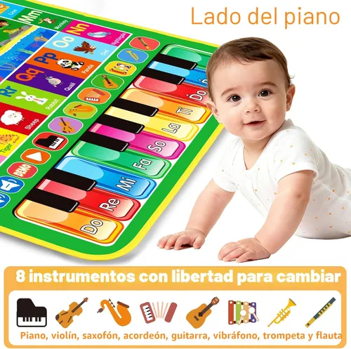 Vista 2 de Juguetes para bebés para niños de 1 año: tapete de juego de música de piano de animales del alfabeto 3 en 1 - Juguetes para niños de 1 a 3 años