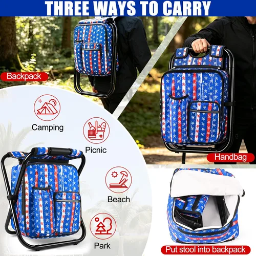 Vista 7 de Kikerike Silla enfriadora de taburetes tipo mochila resistente de 200 libras de carga máxima, portátil, ligera, plegable, para pesca, camping, caza