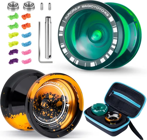Vista 18 de MAGICYOYO Responsive Yoyos - Paquete de 2 yoyos de metal V12 + yoyo de plástico K2 verde brillante, yoyo profesional para niños, yoyo de doble
