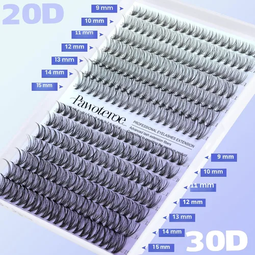 Vista 6 de Kit de Extensión de Pestañas Pawotence DIY 280 piezas, Kit de Racimos de Pestañas Individuales 20D y 30D Naturales 9-15mm, Kit de Extensiones