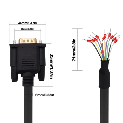 Vista 7 de DB9 conector macho RS232 RS485 9 Pin Serial Port Extension Cable D-SUB 9 Pin a cable desnudo con terminal Breakout -Negro-1M (DB9 macho)