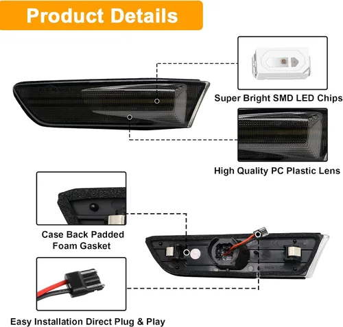Vista 6 de Luces LED de señalización de giro laterales compatibles con G35 2D Coupé 2003-2007 / para Skyline V35 Coupe 2002-2007, lámparas de marcadores