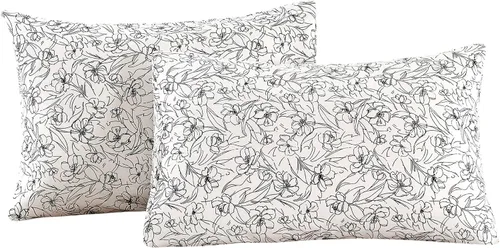 Vista 24 de ECOCOTT Juego de 2 fundas de almohada florales de tamaño estándar, 100% algodón lavado con cierre de sobre, fundas de almohada estampadas de flores