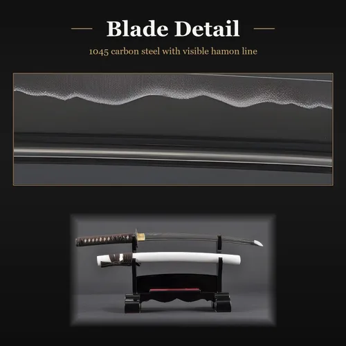 Vista 5 de Espada Wakizashi japonesa hecha a mano, práctica, forjada a mano, acero al carbono 1045/1060/1080, templado al calor, espiga completa, afilada