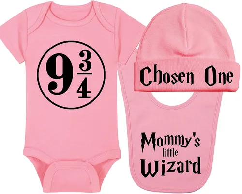 Vista 31 de Sombrero de bebé Wizard - Chosen One (tela negra - diseño dorado)