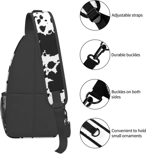 Vista 4 de SUCORONIS Bolso bandolera casual para mujeres y hombres, bolso de hombro cruzado ligero para viajes, senderismo, mochila, Estampado de vaca marrón