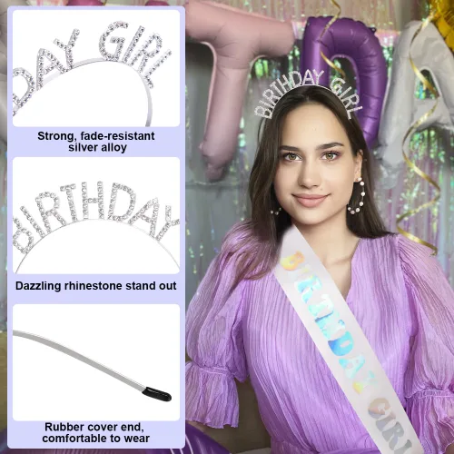 Vista 2 de Trnerm Diadema de cumpleaños para niñas y mujeres